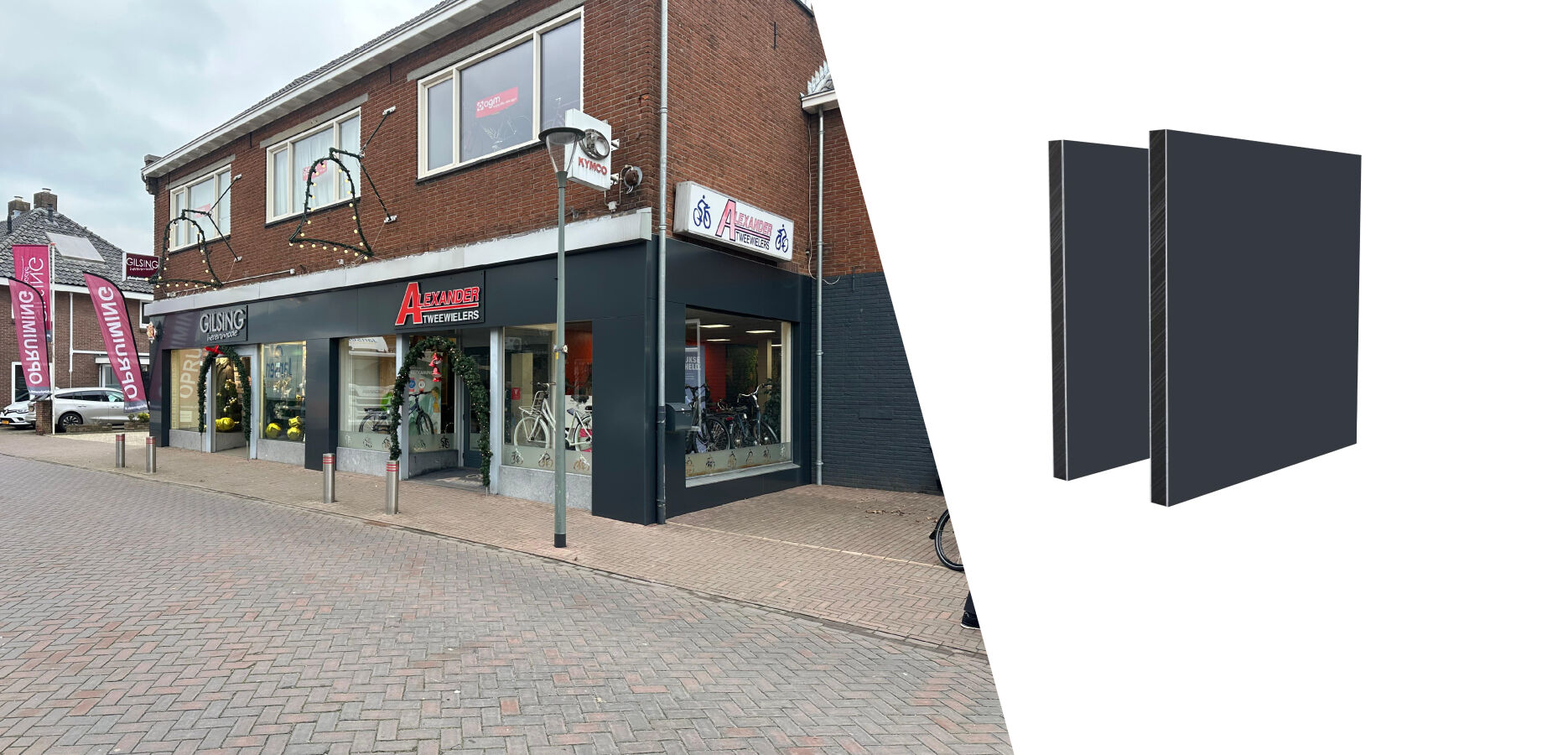 Klare Fassadenrenovierung mit ALU PE Platten in RAL 7016 durch Te Mebel Vastgoedonderhoud