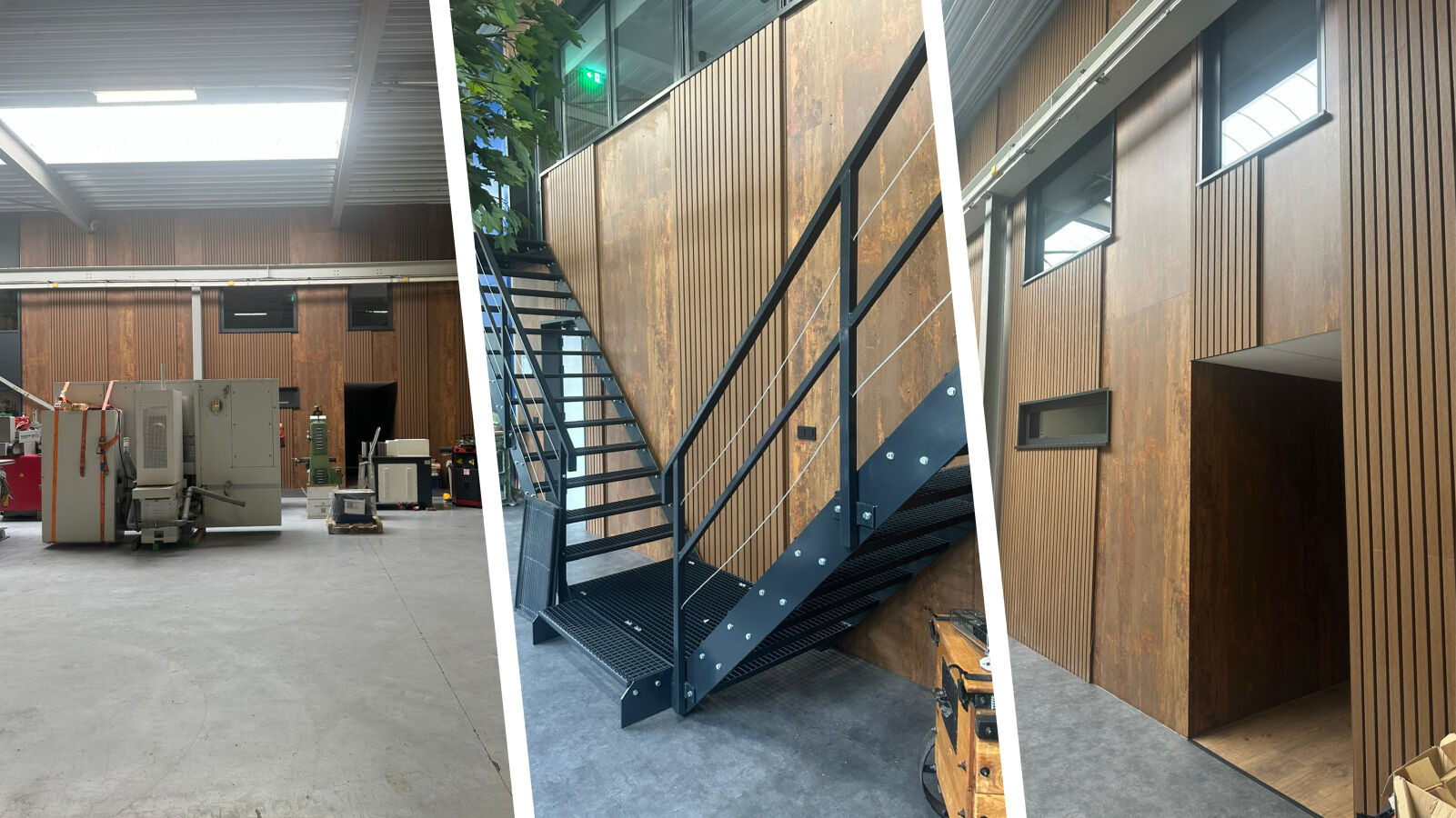 Mach4Metal verleiht der Halle Charakter mit HPL in Cortenoptik: robust, klar und pflegeleicht